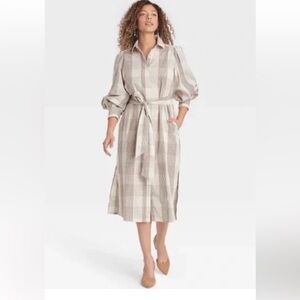 A New Day Brown and Cream Plaid Shirt Dress